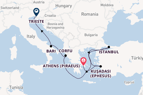 Mediterranean Sea from Athens (Piraeus), Greece with the MSC Fantasia