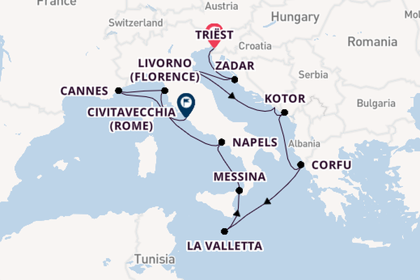 Middellandse Zee vanaf Triëst, Italië met de Norwegian Viva