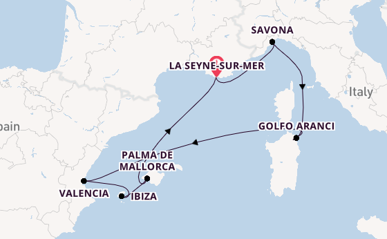 Westelijke Middellandse Zee vanaf La Seyne-sur-Mer, Frankrijk met de Costa Fascinosa