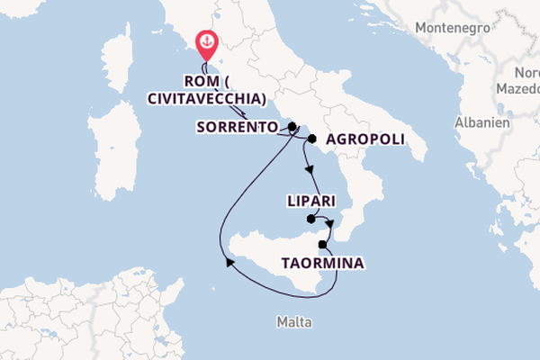 Westliches Mittelmeer ab Civitavecchia (Rom), Italien auf der Royal Clipper