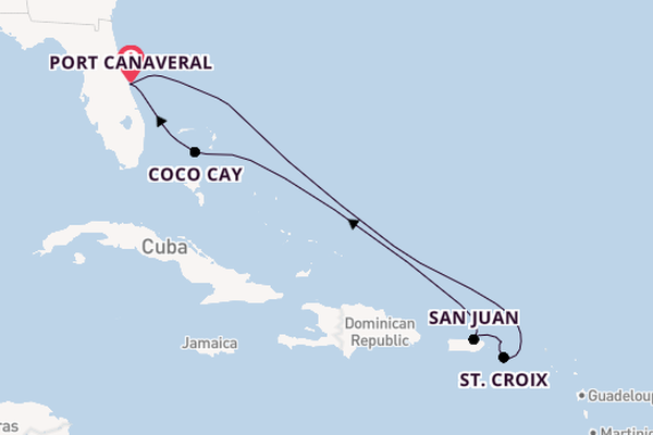 Caribbean vanaf Port Canaveral, Verenigde Staten met de Adventure of the Seas