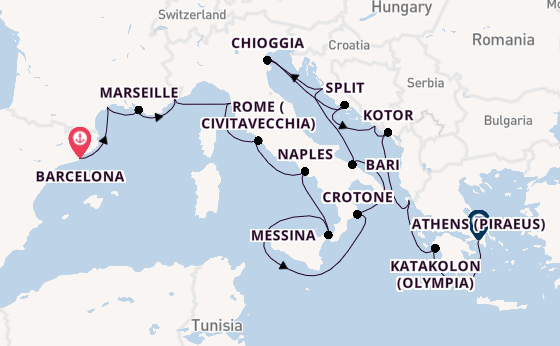 Mediterranean Sea from Barcelona, Spain with the Viking Sky