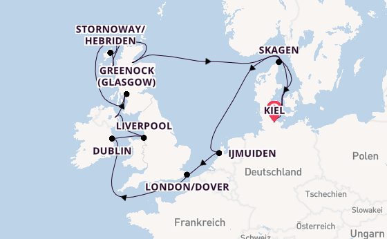 Britische Inseln ab Kiel, Deutschland auf AIDAbella