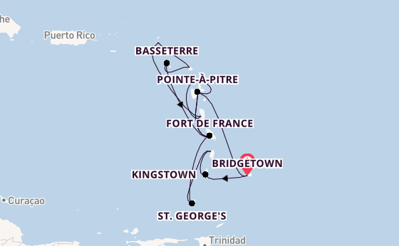 Südliche Karibik ab Bridgetown, Barbados auf der MSC Meraviglia