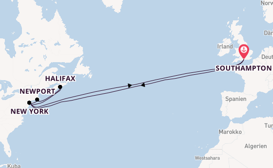 Transatlantik ab Southampton, Großbritannien auf der Queen Mary 2