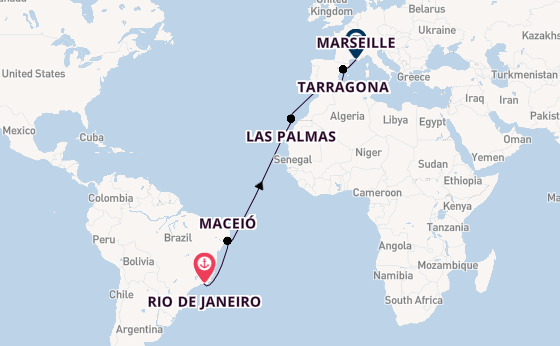 trans-Atlantisch vanaf Rio de Janeiro, Brazilië met de MSC Musica