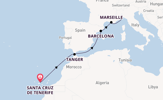 Westelijke Middellandse Zee vanaf Santa Cruz de Tenerife, Tenerife, Spanje met de Costa Smeralda