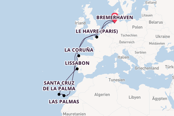 Kanarische Inseln ab Bremerhaven, Deutschland auf der Mein Schiff 2