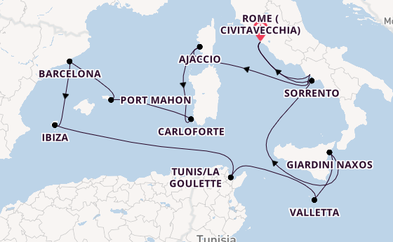 Western Mediterranean from Rome (Civitavecchia), Italy with the EXPLORA II