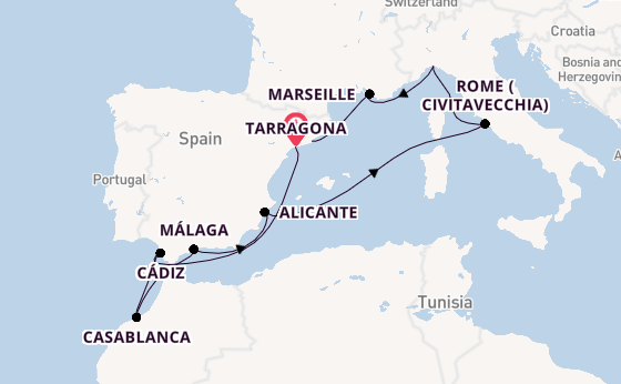 Western Mediterranean from Tarragona, Spain with the MSC Magnifica
