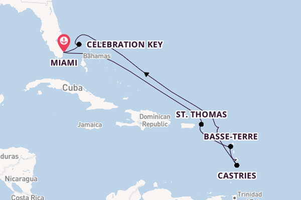 Caribbean from Miami, Florida, USA with the Carnival Conquest