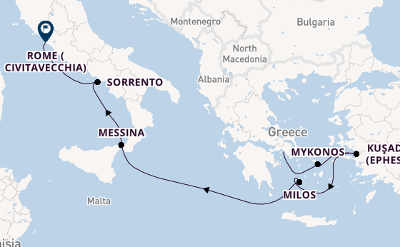 Mediterranean Sea from Athens (Piraeus), Greece with the Seven Seas Prestige