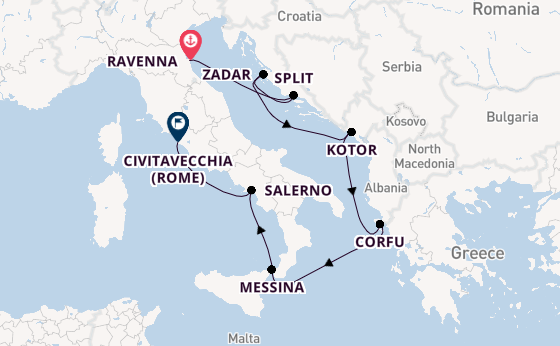 Middellandse Zee vanaf Ravenna, Italië met de Norwegian Gem