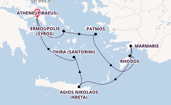 Oostelijke Middellandse Zee vanaf Athene (Piraeus), Griekenland met de Azamara Onward