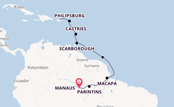 Karibik ab Manaus, Brasilien auf der EXPLORA II