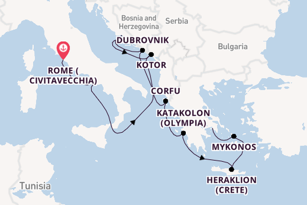 Eastern Mediterranean from Rome (Civitavecchia), Italy with the Enchanted Princess