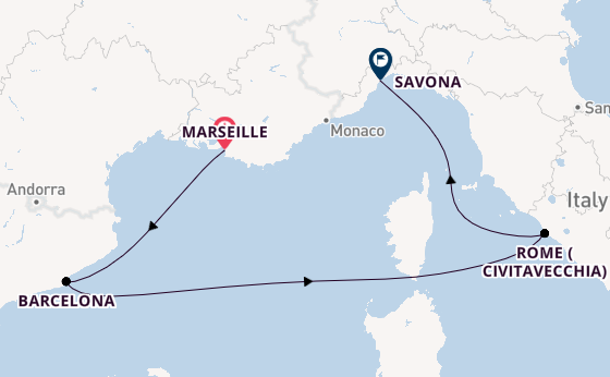 Western Mediterranean from Marseille, France with the Costa Pacifica
