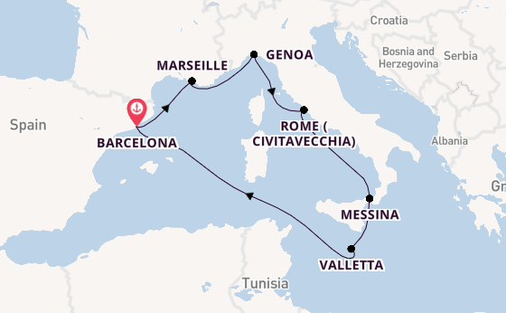 Western Mediterranean from Barcelona, Spain with the MSC World Asia