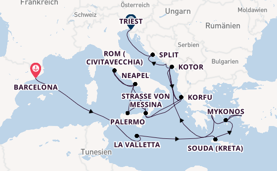 Mittelmeer ab Barcelona, Spanien auf der Oosterdam