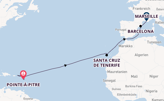Karibik ab Pointe-à-Pitre, Guadeloupe auf der MSC World Europa