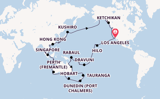 Transpacific from Los Angeles, California, USA with the Coral Princess