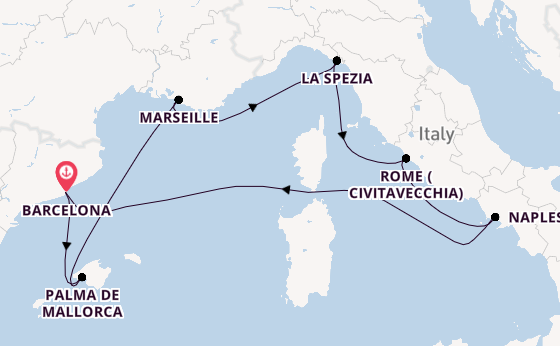 Western Mediterranean from Barcelona, Spain with the Legend of the seas