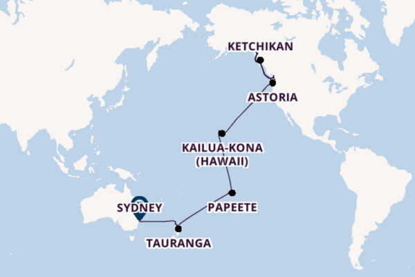 Alaska, Hawaii, Tahiti & New Zealand to Sydney