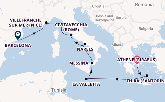 Westelijke Middellandse Zee vanaf Athene (Piraeus), Griekenland met de EXPLORA II