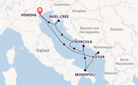 Mittelmeer ab Venedig, Italien auf der Royal Clipper