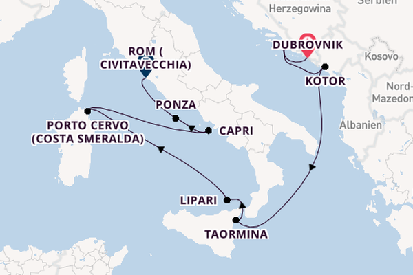 Mittelmeer ab Dubrovnik, Kroatien auf der EUROPA 2