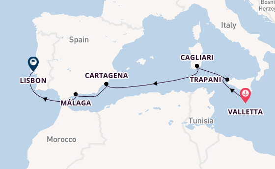 Western Mediterranean from Valletta, Malta with the Silver Muse