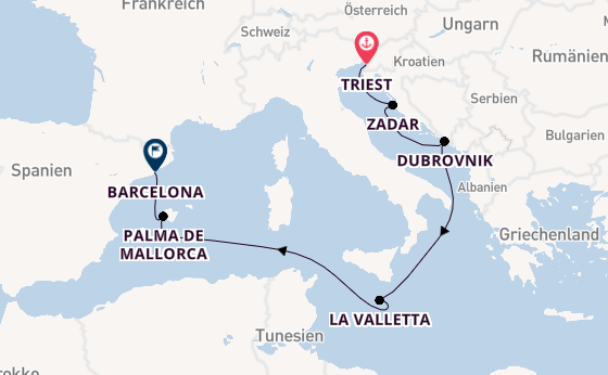 Mittelmeer ab Triest, Italien auf der Queen Victoria