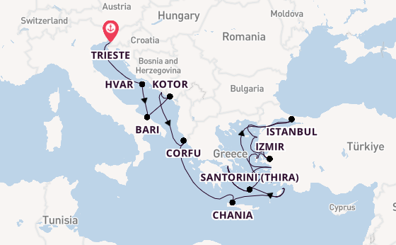Eastern Mediterranean from Trieste, Italy with the Allura