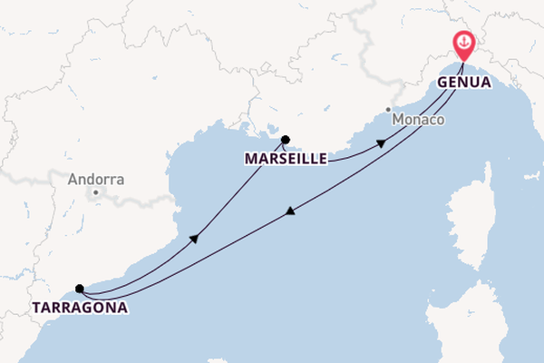 Westelijke Middellandse Zee vanaf Genua, Italië met de MSC Euribia