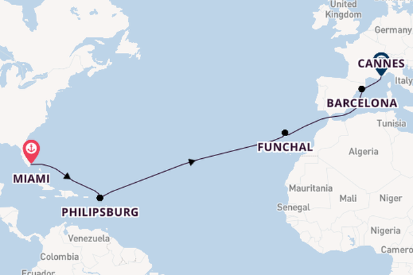 Transatlantic from Miami, Florida, USA with the MSC Grandiosa