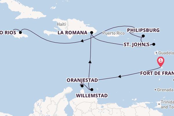 Caribbean vanaf Fort de France met AIDAluna