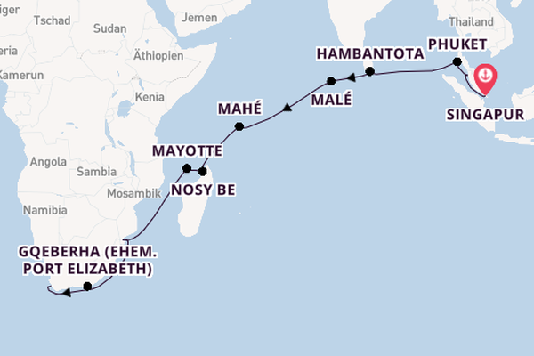 Afrika ab Singapur, Singapur auf der Seven Seas Navigator