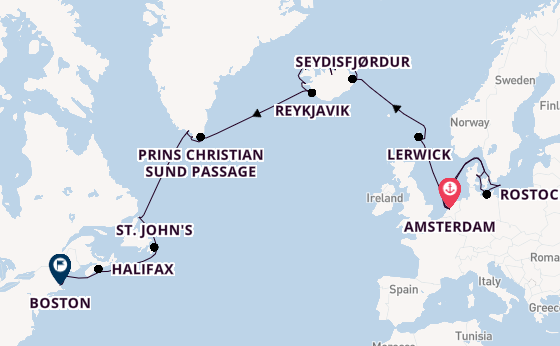 trans-Atlantisch vanaf Amsterdam, Nederland met de Zuiderdam