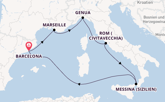 Westliches Mittelmeer ab Barcelona, Spanien auf der MSC World Europa