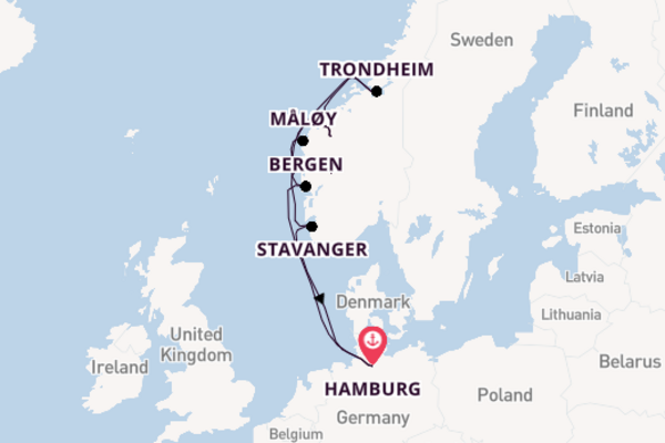 Noorwegen vanaf Hamburg, Duitsland met AIDAprima