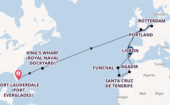Transatlantic from Fort Lauderdale (Port Everglades), Florida with the Nieuw Statendam