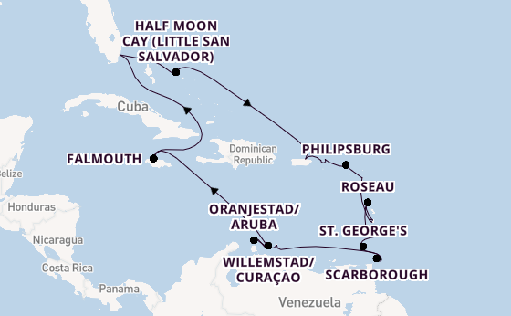 Caribbean from Miami, Florida, USA with the Zuiderdam