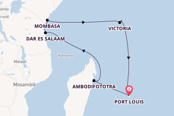 Indischer Ozean ab Port Louis, Mauritius auf der EUROPA