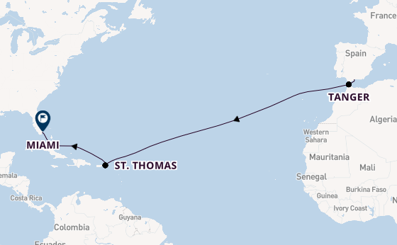 trans-Atlantisch vanaf Málaga, Spanje met de Azamara Onward