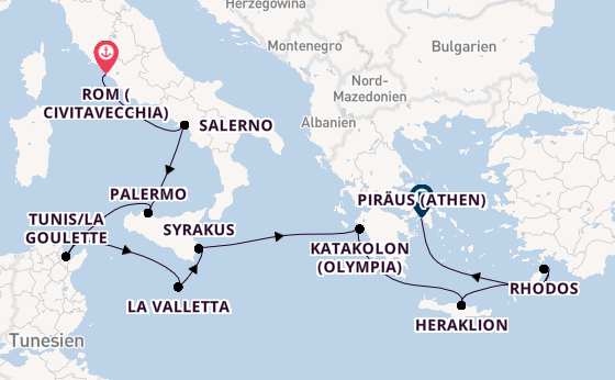 Mittelmeer ab Civitavecchia (Rom), Italien auf der Allura 