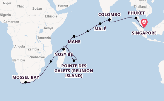 Indian Ocean from Singapore, Singapore with the Seven Seas Mariner