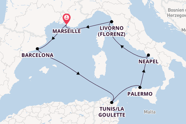 Westliches Mittelmeer ab Marseille, Frankreich auf der MSC Meraviglia