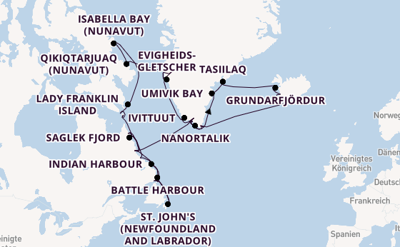 Transatlantik ab Reykjavik, Island auf der Seabourn Venture