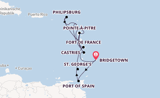 Südliche Karibik ab Bridgetown, Barbados auf der MSC Meraviglia