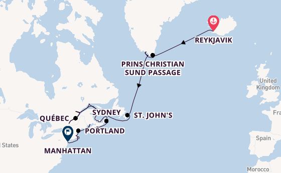 trans-Atlantisch vanaf Reykjavik, IJsland met de Azamara Journey